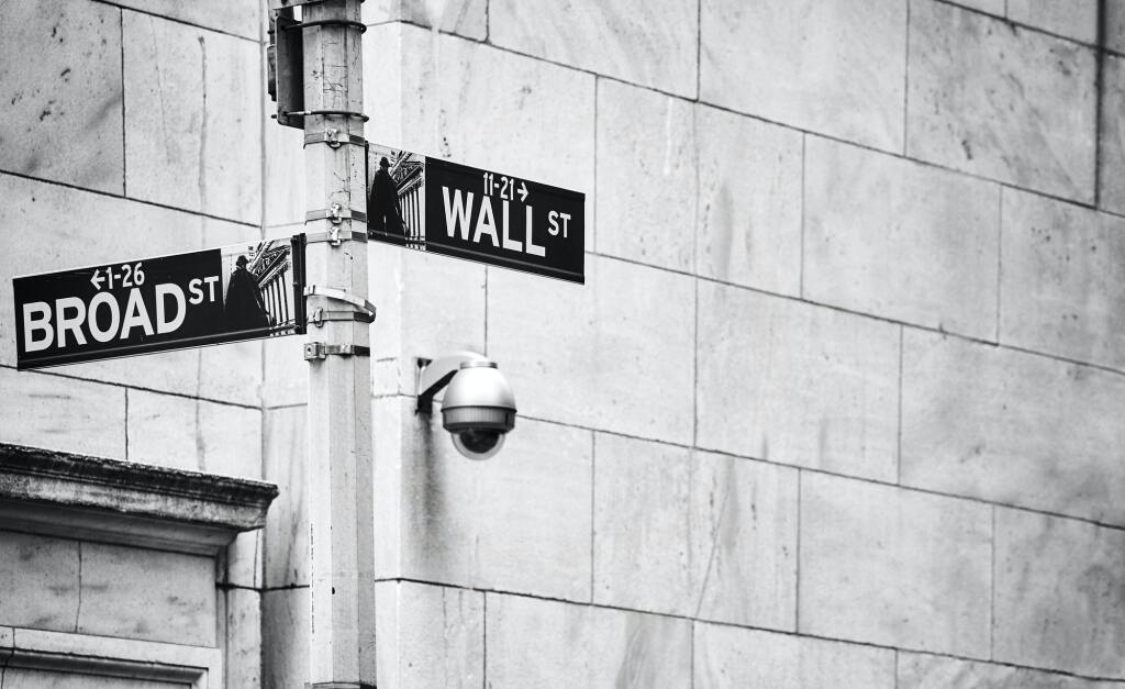 Wall Street and Broad Street signs, New York.
